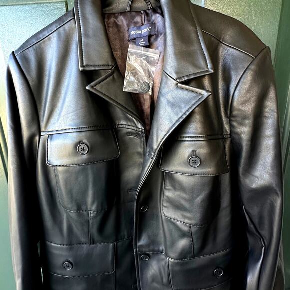 NEW Studio Park QVC x Courtney Khondabi Faux Leather Jacket with Patch Pockets - Picture 2 of 9